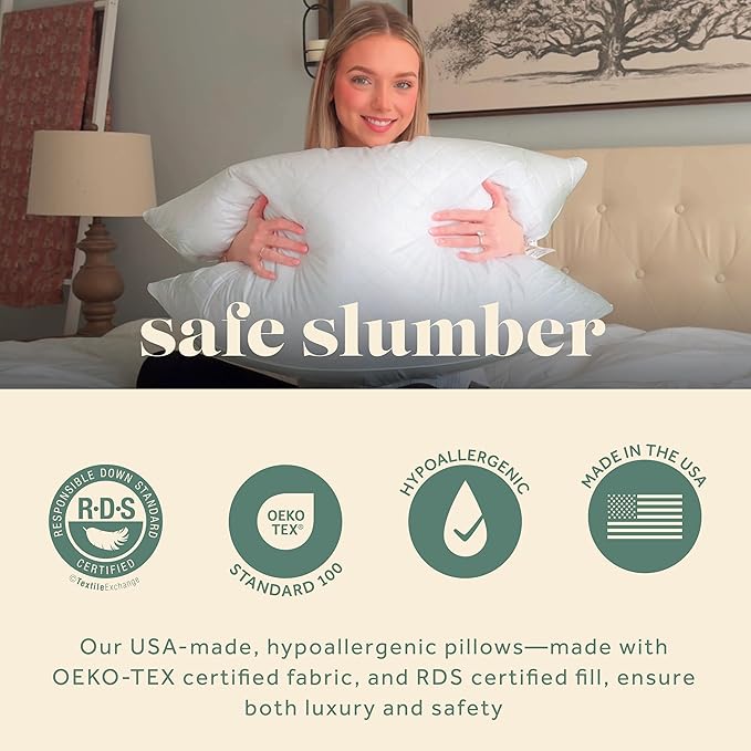ComfyDown Premium Feather and Down ComfyPlush Supportive Bed Pillow for Sleeping, Luxury Diamond Quilted Cotton Cover, Made in USA, Medium Firm (Queen = 20x30)