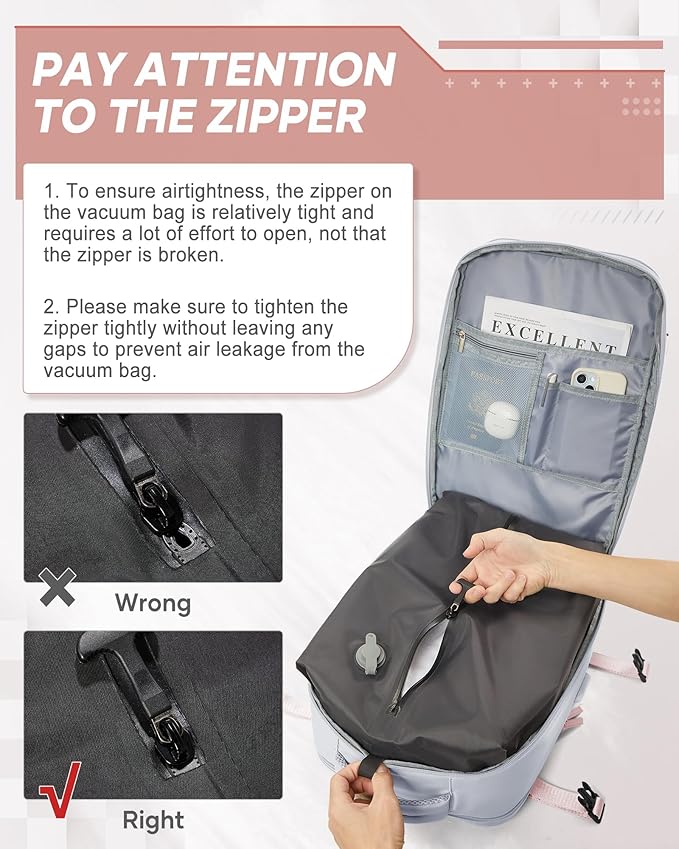 suwasp Vacuum Compression Backpack, 45L Expandable Travel Backpack with Electric Vacpack Pump, Travel Vacuum Bags with Shoe Compartment/17inch Laptop Compartment/USB Port, Grey