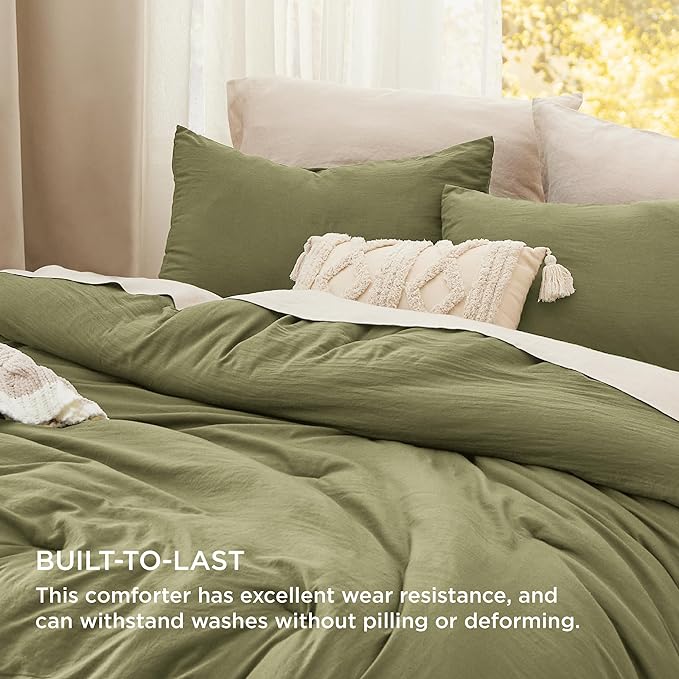 Bedsure King Size Comforter Set, Olive Green Soft Prewashed Bedding for All Seasons, 3 Pieces GentleSoft™ Warm Down Alternative Bed Set, 1 Lightweight Comforter (104"x90") and 2 Pillowcases (20"x36")