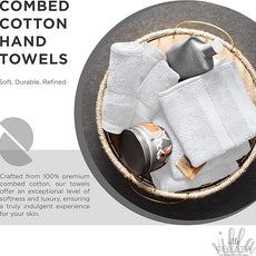 100% Cotton Hand Towel Set of 2, (16 x 28 inches) Sustainable, Soft, Highly Absorbent, Quick Drying, Combed Cotton Hand Towels Pack of 2 Ideal for Hotels, Spa, Bathroom, Dorm, White