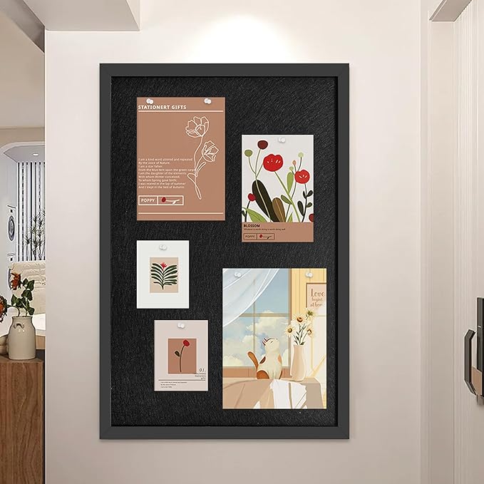 17x23 Inch Cork Board for Wall Hanging with Linen, Bulletin Board with Push Pins, Mounted Memo Message Board for Home Office Decor, Dorm Room Essentials, Classroom Organization