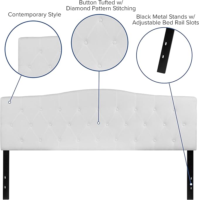 EMMA + OLIVER Tufted Upholstered King Size Headboard in White Fabric