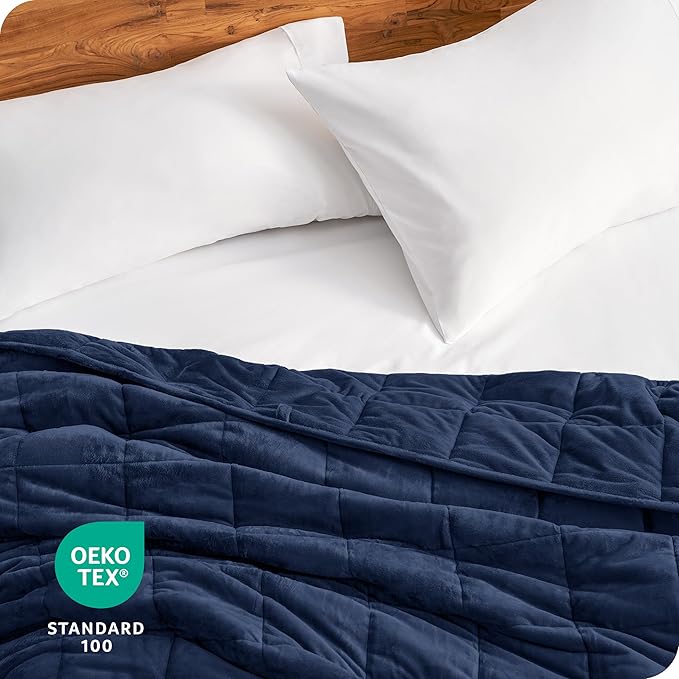 Bare Home Weighted Blanket Twin or Full Size 7lb (40" x 60") for Adults - Minky Fleece - Premium Heavy Blanket Nontoxic Glass Beads (Dark Blue, 40" x 60")