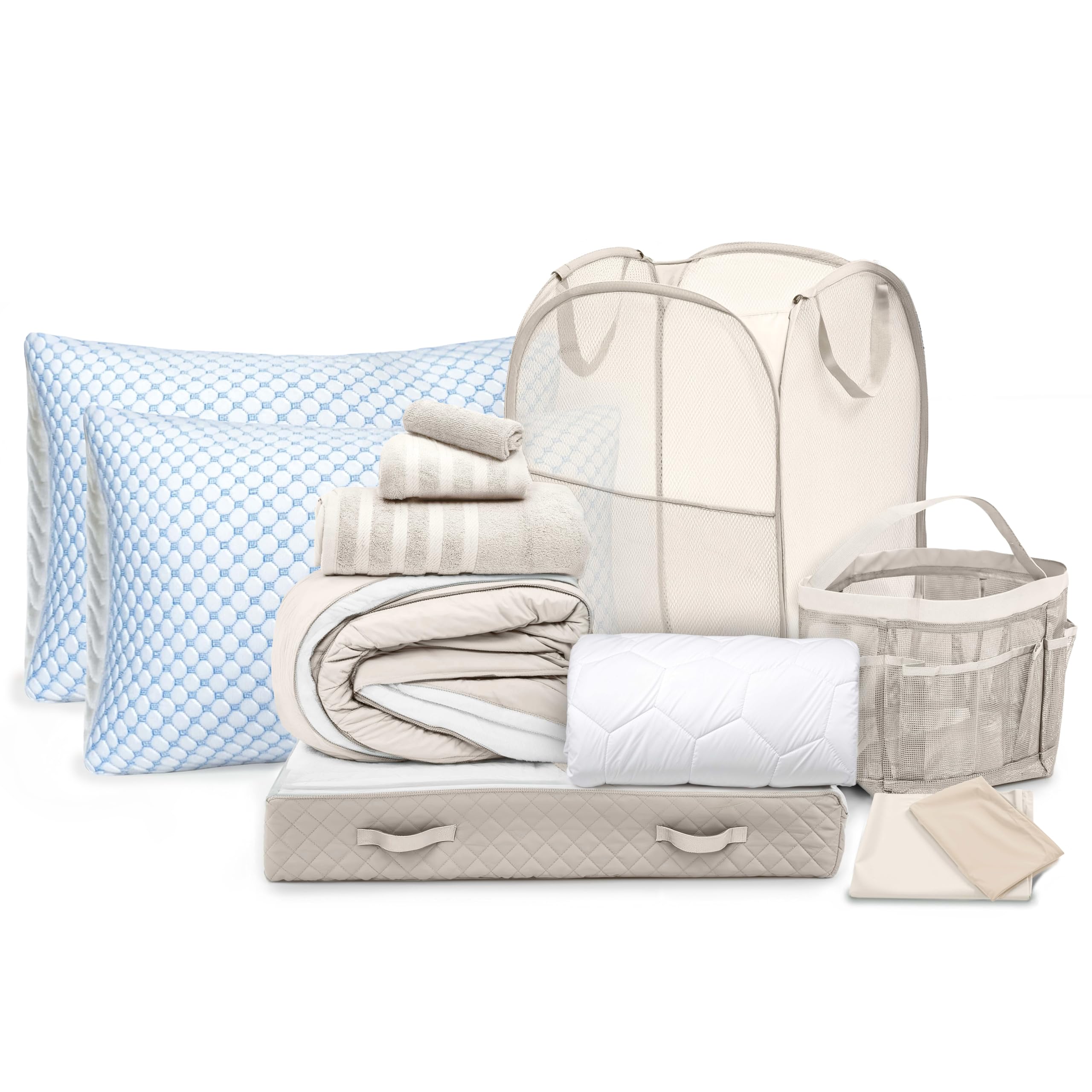 Hearth & Harbor Complete Dorm Room Set, Twin XL Comforter Set, Sheet Set, Mattress Protector, Towels and Organizers - All Dorm Accessories Included Dormly