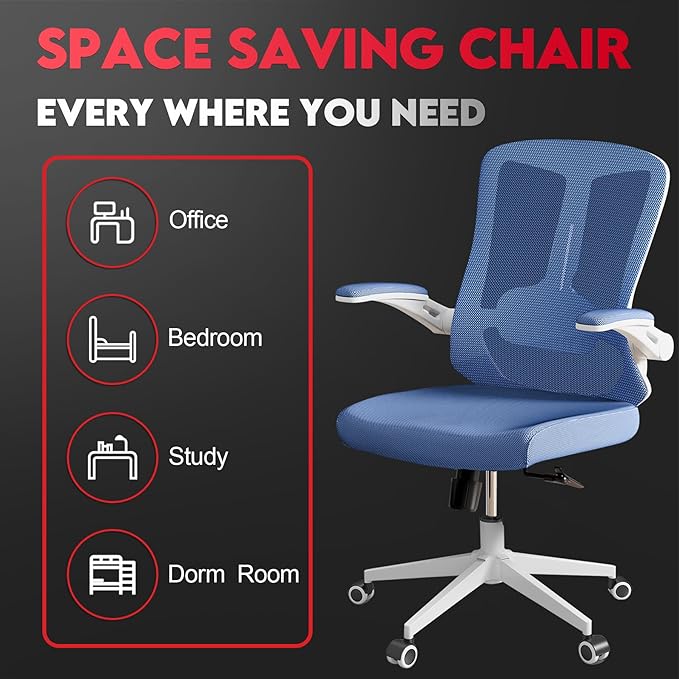Ergonomic Office Chair - 400LB Comfy Desk Chairs with Lumbar Back Support, Mesh Computer Chairs with Wheels and Arms for Home Office, Study (669Blue-Without Headrest)