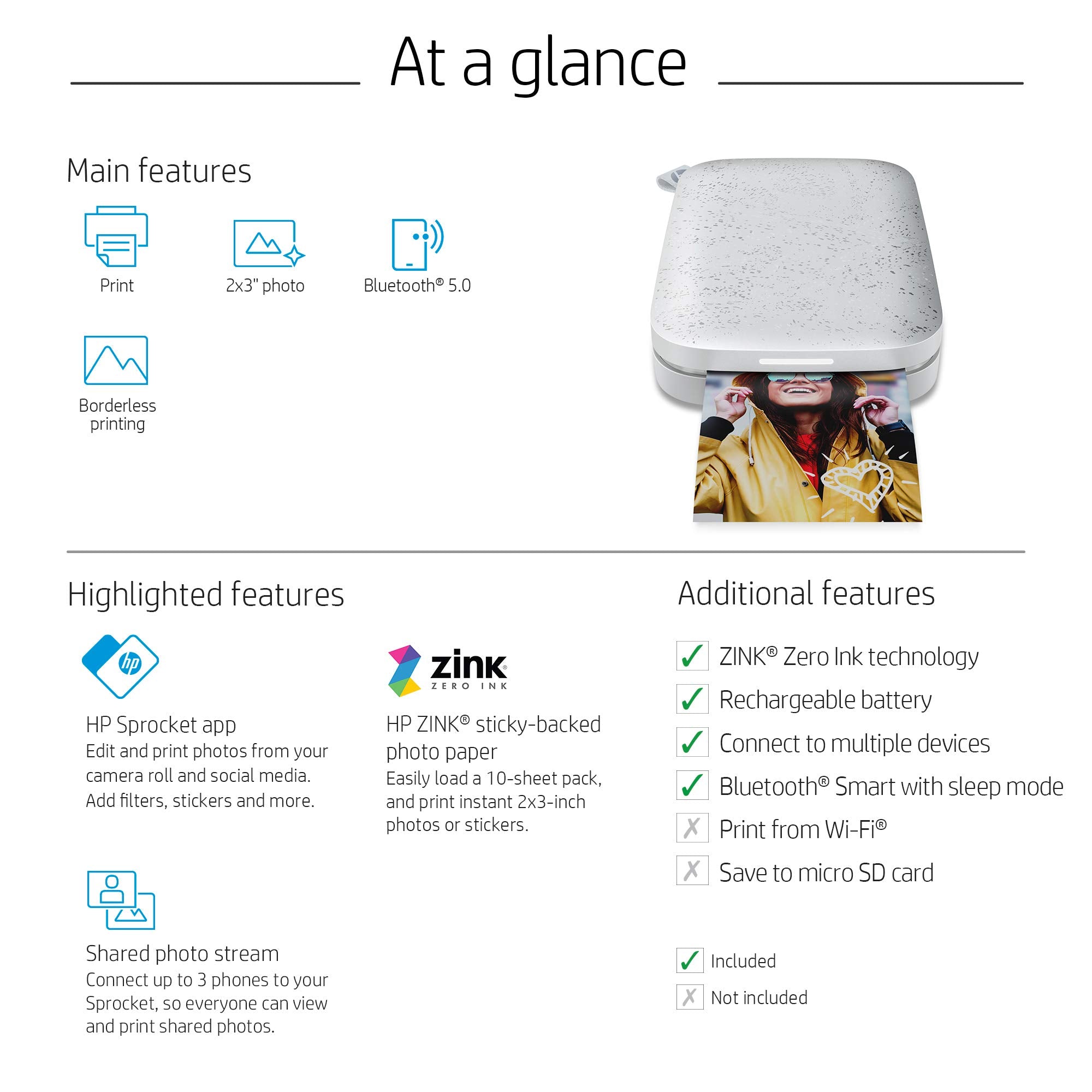 HP Sprocket Portable 2x3 Instant Photo Printer (Lilac) Print Pictures on Zink Sticky-Backed Paper from Your iOS & Android Device.
