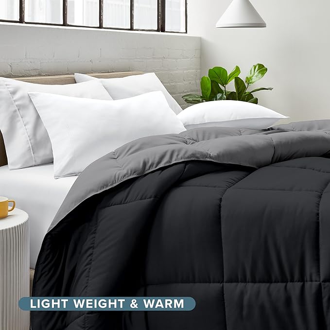 Bare Home Twin/Twin Extra Long Comforter - Reversible Colors - Goose Down Alternative - Ultra-Soft - Premium 1800 Series - All Season Warmth - Bedding Comforter (Twin/Twin XL, Black/Grey)
