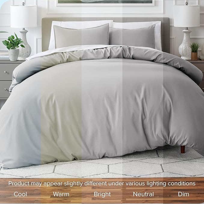 Bare Home Bedding Duvet Cover Oversized Queen Size - Premium 1800 Super Soft Collection - Lightweight, Cooling Duvet Cover - Soft Breathable (Oversized Queen, Light Grey)