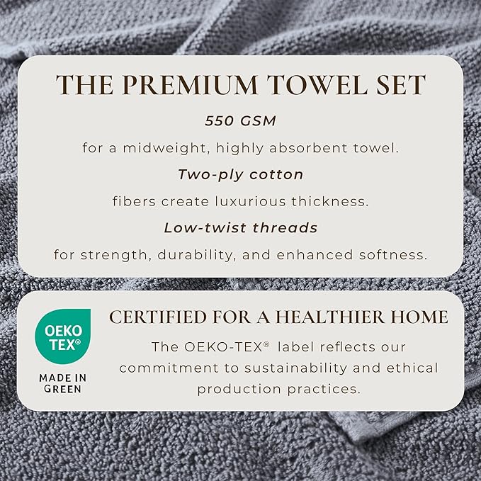Great Bay Home 100% Cotton 6 Pack 26x16 Hand Towel Set - Absorbent, Quick-Drying, Durable Towels for Bathroom Decor - Low-Twist, Two-Ply Fibers (Chambray Blue)