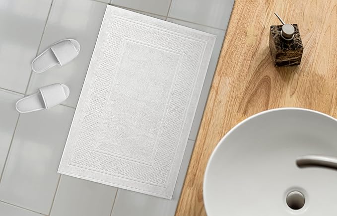 Avalon Towels White Bath Mat - 100% Cotton Set of 2 Absorbent Bathmat - Bathroom Mats Quick Dry Bath Mats for Bathrooms (22x34 Inches)