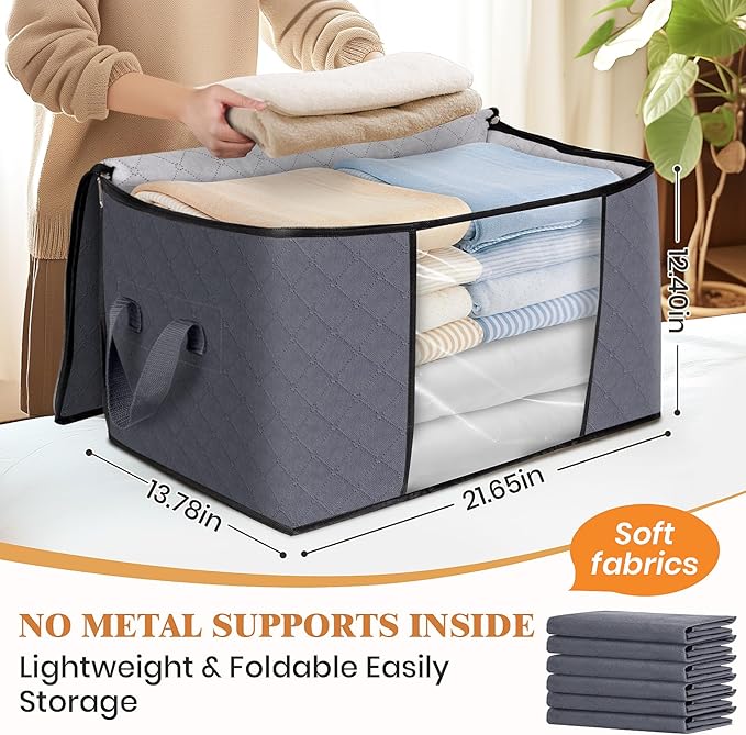 Fab totes Storage Bags,Clothes Blanket Storage Bins Foldable Closet Organizers with Reinforced Handle for Home Dorm Storage and Organization,Fabric Bags for Organizing Sheets,Clothing (Grey,10 Pack)