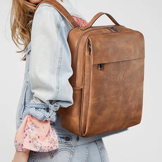 MASINTOR 15.6 inch PU Leather Laptop Backpack Purse for Women, Large College Casual Backpack Travel Bag Mocha Brown