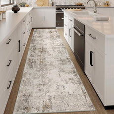3x10 Washable Runner Rug Brown Grey Abstract Hallway Kitchen Throw Rug Neutral Modern Non Slip Soft Low Pile Carpet for Bathroom Laundry Bedroom Living Room