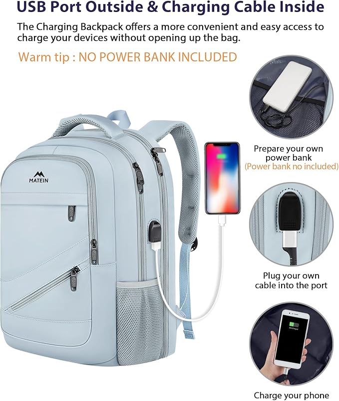 MATEIN 18 Inch Laptop Backpack for Women, TSA Approved Laptop Rucksack Large Capacity 50 L, Anti Theft Backpack with Comfortable Shoulder Straps for College Work Travel, Haze Blue