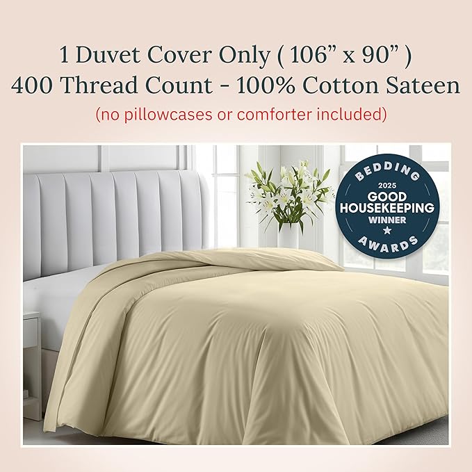 California Design Den 100% Cotton Duvet Cover King Only - Winner Good Housekeeping Best Bedding Awards 2025, Premium 400 Thread Count, 100% Cotton Sateen, Soft & Durable - Beige (Golden Tone)