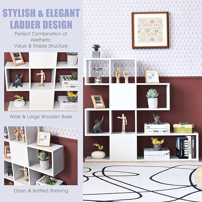 Tangkula 8 Cubes Bookshelf, Modern Ladder Corner Bookcase, 8-Cube Open Stepped Storage Bookcase, 5-Tier Display Shelf for Home Office, 47 x 8 x 43 Inch, Living Room Divider Bookshelf