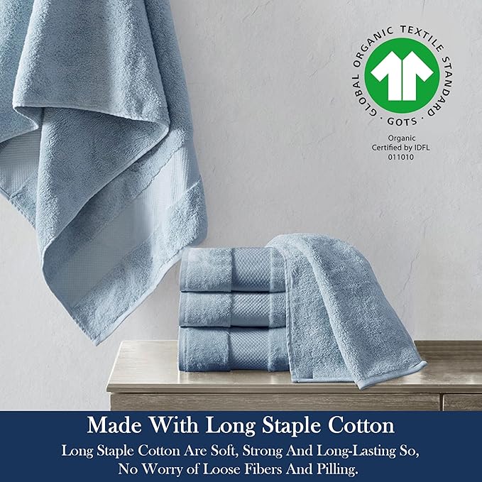 Delara Organic Cotton Luxuriously Plush Bath Towel 10 Piece Set|GOTS & Oeko-TEX Certified|Premium Hotel Quality Towels|Feather Touch Technology|650 GSM Long Staple|Soft, Quick Dry & Ultra-Absorbent