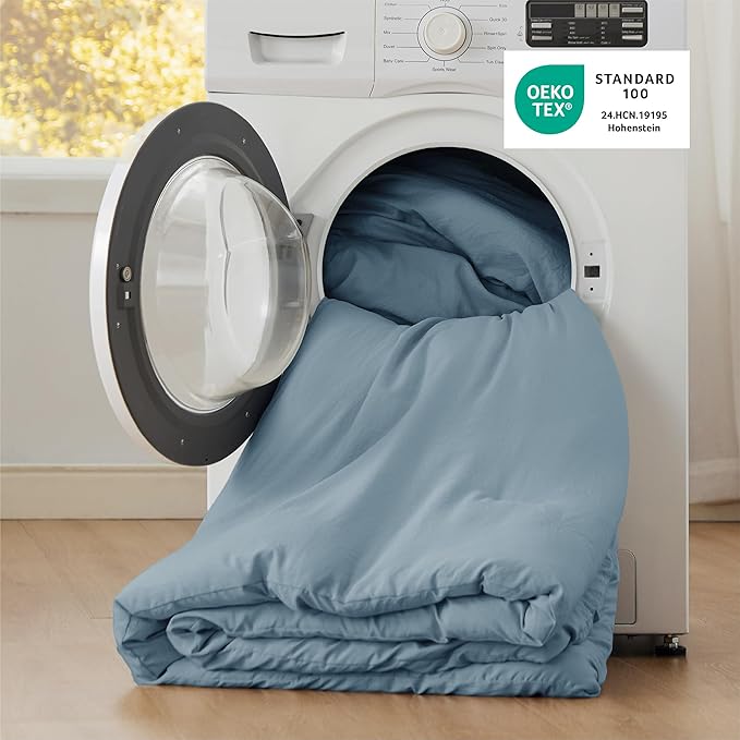 Bedsure Full Size Comforter Set, Grayish Blue Soft Prewashed Bedding for All Seasons, 3 Pieces GentleSoft™ Warm Down Alternative Bed Set, 1 Lightweight Comforter (82"x86") and 2 Pillowcases (20"x26")