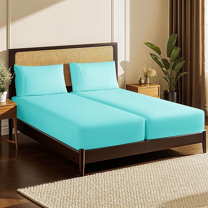 LBRO2M Split King Sheet Sets for Adjustable Bed 1000 Thread Count 100% Egyptian Cotton Sheet, 5 Piece Sets Bed Sheet Deep Pocket Up to 16" Soft Comfortable All Season (Split King, Lake Green)
