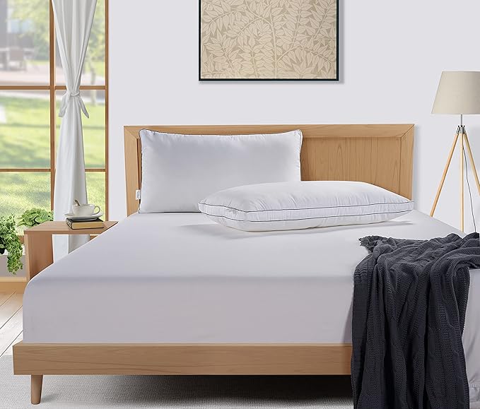 LANE LINEN Pillows Standard Size Set of 4 - Medium Soft Support Gusseted Hotel Quality Pillows for Sleeping, Oeko Tex Certified, Down Alternative Perfect for Back, Stomach or Side Sleepers - White