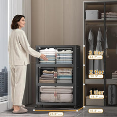 Extra Large Stackable Storage Bins with Lids & Wheels & Door, 336QT-112QT/28GAL*3Pack Foldable Collapsible Closet Organizers, Plastic containers drawers for bedroom Dorm