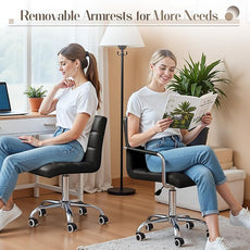 Furmax Mid-Back Office Task Chair Ribbed PU Leather Executive Chair Modern Adjustable Home Desk Chair Retro Comfortable Work Chair 360 Degree Swivel with Arms (Black)