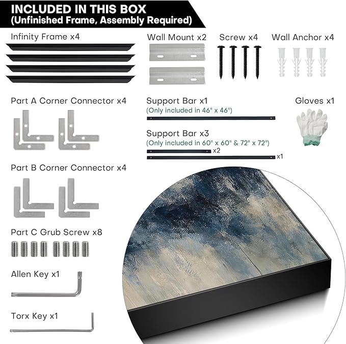 60"x60" XL Framed Wall Art - Blue Abstract Landscape Modern (Frame Assembly Required)