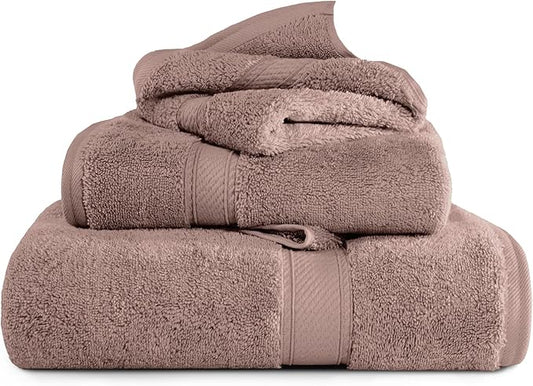 Superior Egyptian Cotton Pile 3-Piece Towel Set, 1 Bath, 1 Hand, 1 Face Towel/Washcloth, Heavyweight, Ultra Soft Luxury Towels, Thick Plush Essentials, Guest Bath, Spa, Hotel Bathroom, Muted Mauve