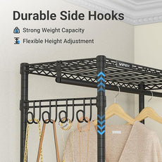 VIPEK V4C Garment Rack with Cover, Heavy Duty Portable Closet Adjustable Metal Clothing Rack for Hanging Clothes with Hanging Rods & Side Hooks, Max Load 810lbs, Black Rack with Black Cover