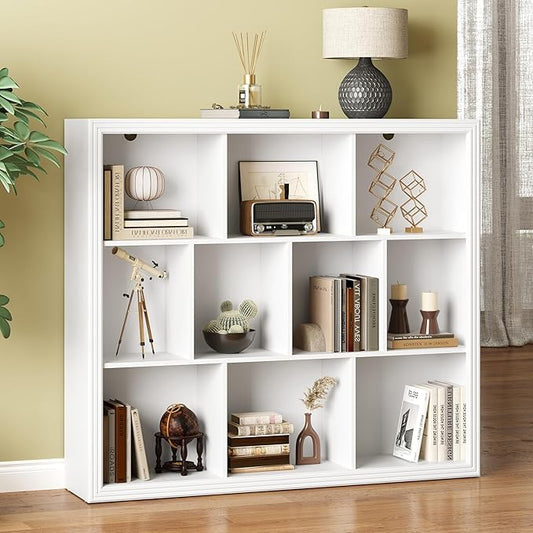 Book Shelf with 10-Cube, 43” Wide Bookshelf with Anti-Tip Device, 38” Tall Open Bookcase, Modern Display Organizer Book Case for Home Office, Entryway, Living Room, Bedroom, Study Room