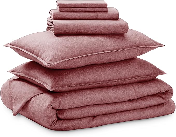 Bare Home Bed-in-A-Bag 7 Piece Comforter & Sheet Set - Queen - Goose Down Alternative - Ultra-Soft 1800 Premium - Bed Set - Cationic (Queen, Heathered Rosewood)