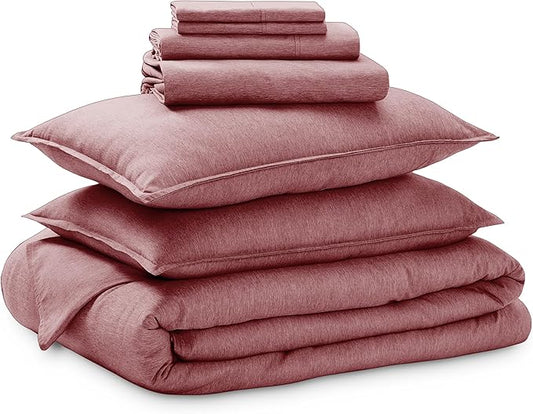 Bare Home Bed-in-A-Bag 7 Piece Comforter & Sheet Set - Queen - Goose Down Alternative - Ultra-Soft 1800 Premium - Bed Set - Cationic (Queen, Heathered Rosewood)