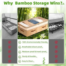 Livole 2 Pack Bamboo Under Bed Storage with Wheels, 6-10 inches Height Adjustable Underbed Storage Containers, 92L XXXL Large Rolling Under Bed Storage Bins for Clothes, Blankets, Sweater, Shoes