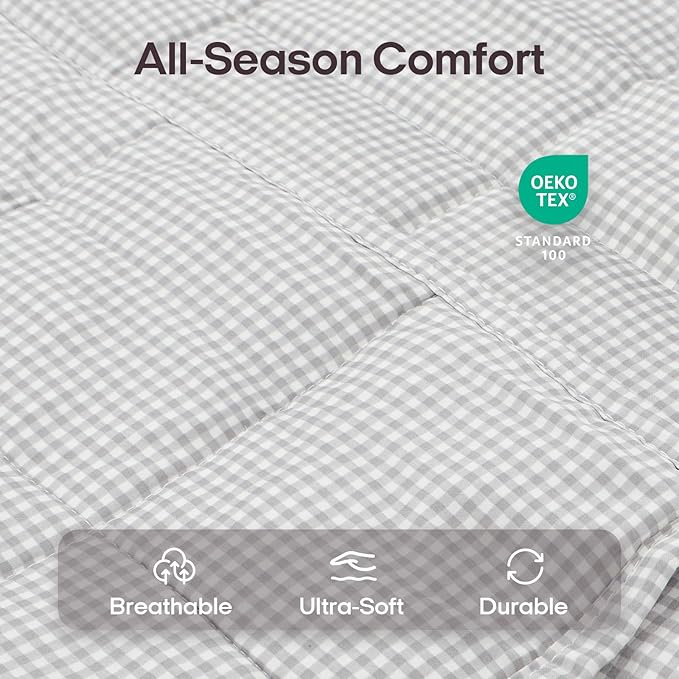 ZonLi Weighted Blanket(48"x72",12lbs, Grey and White Checkered) Twin Size Weighted Blanket for Adults, High Breathability Heavy Blanket, Soft Material with Premium Glass Beads