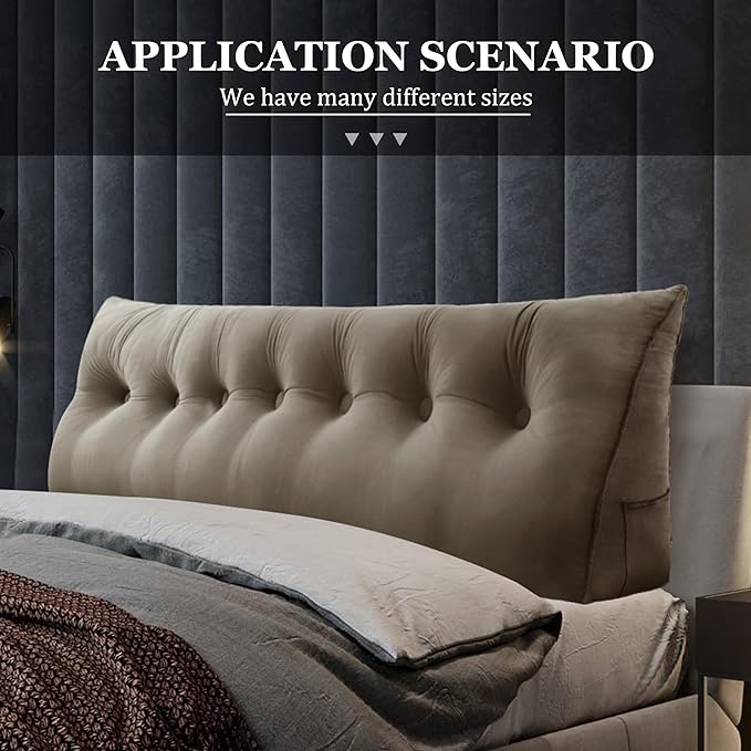 14 lbs Thickened King Wedge Pillow Headboard Body Positioner Bed Wedge Pillow Backrest Support Triangular Headboard Cushion with Side Pocket Velvet Positioning Support Taupe