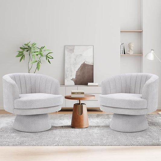 CANMOV Swivel Accent Chair with Armrest Set of 2, Modern 360 Degree Swivel Barrel Chair with Curve Back and Soft Cushion,Comfy Round Sherpa Teddy Armchair Single Sofa for Living Room,Bedroom,Grey