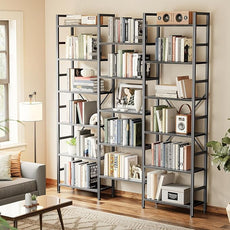 SUPERJARE Triple 6 Tier Bookshelf, Bookcase with 17 Open Display Shelves, Wide Book Shelf Book Case for Home & Office, Grey