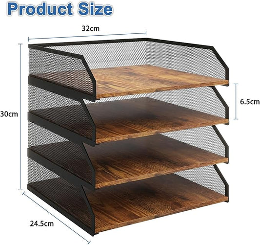 Natwind 4-Tier Stackable Paper Tray, Metal Mesh Desktop Organizer, Paper Sorter, Letter Trays,File Document Storage Rack for for Home, Office, School (Retro)
