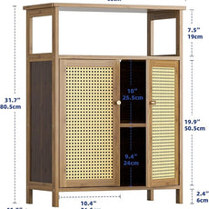 HITNET Rattan Bathroom Floor Cabinet, Freestanding Bamboo Storage Cupboard with 2 Doors, Living Room Sideboard, Space Saving, Walnut