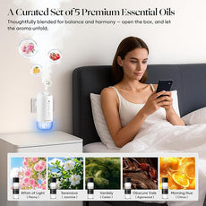 Plug in Diffuser Starter Kit - Waterless Scent Diffuser with 5 Essential Oils, 700 Sq Ft Coverage, Smart Wall Design, Cold-Air Mist, 3 Mist Levels & Blue Ambient Light for Home or Small Spaces, White
