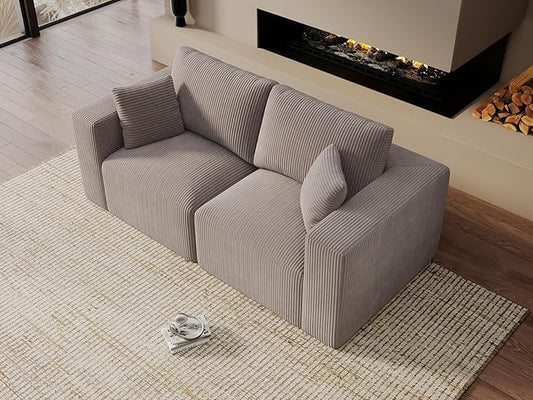 Modular Loveseat Couch Cloud Couches for Living Room - 79" Boneless Sofa - No Assembly Required, Cozy Corduroy Convertible Full Sponge Compression Sofas for House, Apartment(Grey)