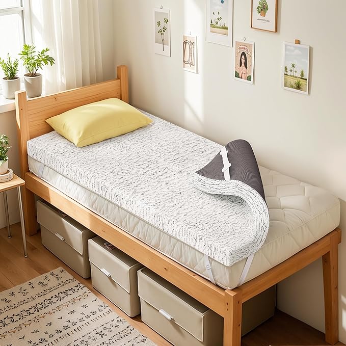 SyMax Twin XL Mattress Topper, Gel Infused Memory Foam Mattress Topper, 4 Inch Bed Topper with Cover, Soft Cooling and Pressure Relieving, CertiPUR-US Certified, Twin XL