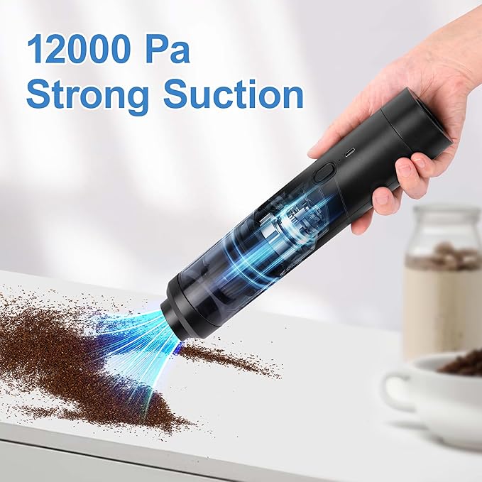 Handheld Vacuum Cleaner Cordless, Desk Vacuum Cleaner Compressed Electric Air Duster 12000Pa Suction, Portable Vortex Vacuum Dust Buster Air Blower for Computer, Keyboard, Car, Pet Hair Cleaning