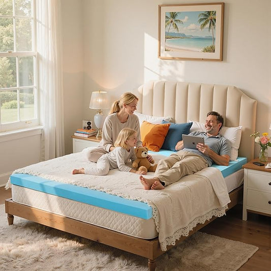 SyMax Queen Mattress Topper, Gel Infused Memory Foam Mattress Topper, Soft Bed Topper Mattress Pads for Bed, Sofa, RV, CertiPUR-US Certified, Blue, 3 Inch