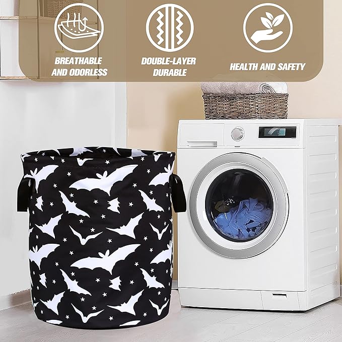 Goth Bats Laundry Basket Halloween Foldable Oxford Cloth Funny Tote Bag Laundry Hamper Clothes Storage Bucket Organizer For Bathroom/Laundry Storage/Bedroom Storage Basket 17.7x13.7Inch