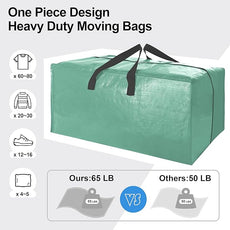 6 Pack Heavy Duty Large Moving Bags W/Backpack Straps - Strong Handles & Zippers, Storage Totes For Space Saving, Fold Flat, Alternative to Moving Box and Storage Bin, Teal