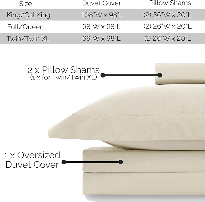 Southshore Fine Living, Inc. Premium Collection Oversized King Duvet Cover Set, Soft Duvet Cover 3-Piece, Two Matching Shams (108 in Wide x 98 in Long), Bone, King/California King