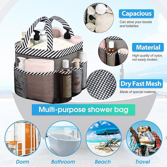 Attmu Mesh Shower Caddy Portable for College Dorm Room Essentials with 8 Pockets, Hanging Shower Caddy Dorm Basket, Quick Dry Shower Bag for Bathroom