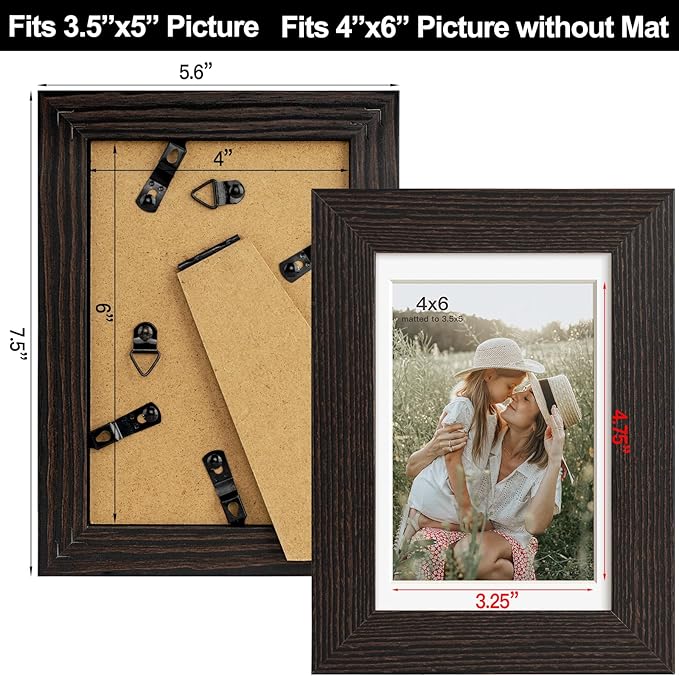 4x6 Picture Frame with Mat for 3.5x5, Distressed Black Wood Grain Gallery Wall Picture Frames for Tabletop or Wall Mounting(4 Pack, Black)