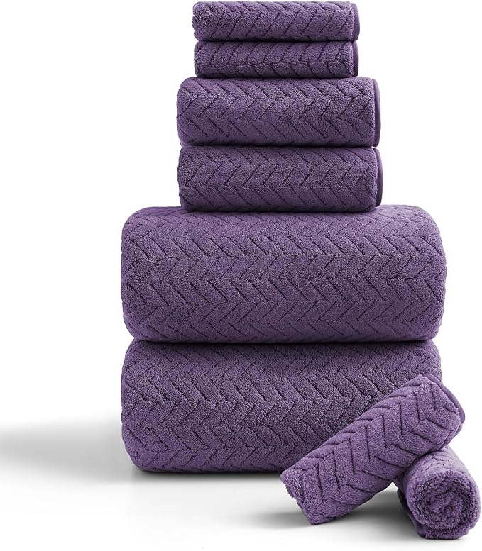 Ferdilan 8 Pack Bath Towel Set, 2 Extra Large Bath Towel Sheets, 2 Hand Towels and 4 Washcloths Ultra Soft and Absorbent Chair Towels for Bathroom, Quick Dry Towel for Home Hotel,Purple